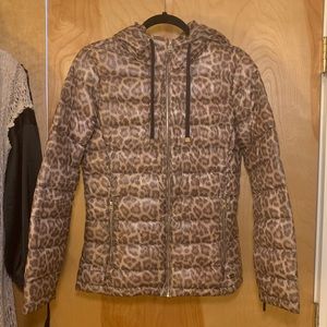 Calvin Klein Cheetah Print Down Puffer with Hood